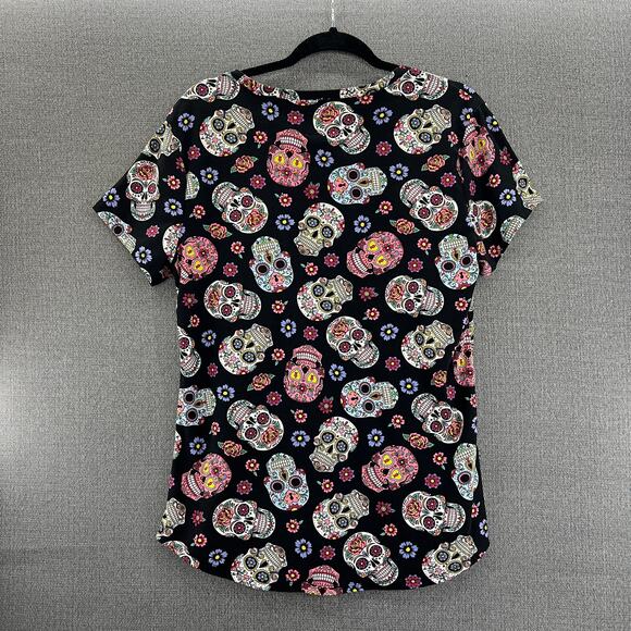 NOBO Womens Sugar Skull Halloween Lightweight Stretch V Neck T Shirt Size XXL - Picture 5 of 6